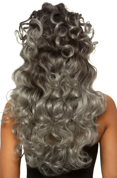 Long Curly Wispy Bang Wig Grey Peruukki