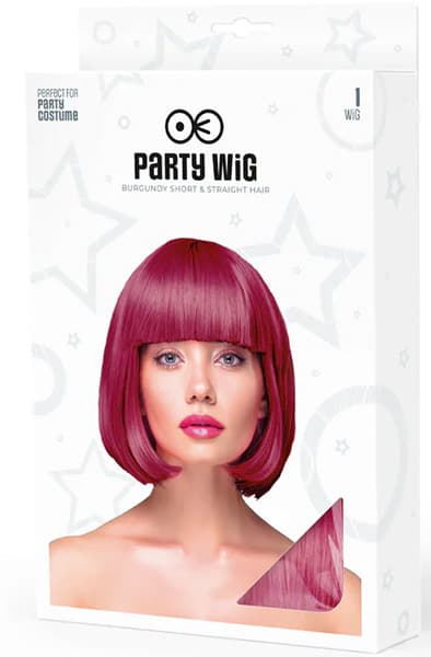 Party Wig Short Straight Burgundy Hair Paryk