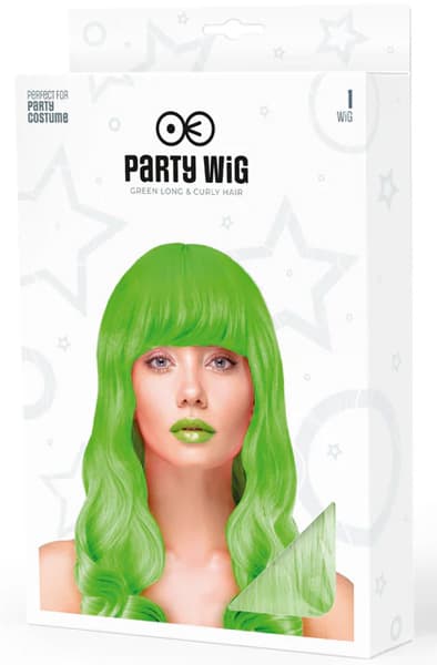 Party Wig Long Wavy Hair Neon Green Peruk