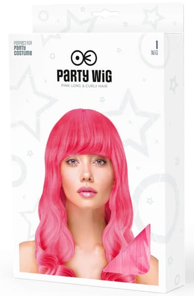 Party Wig Long Wavy Hair Neon Pink Peruk