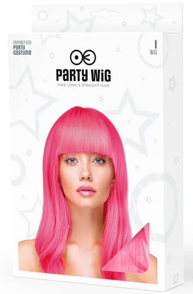 Party Wig Long Straight Hair Neon Pink Paryk