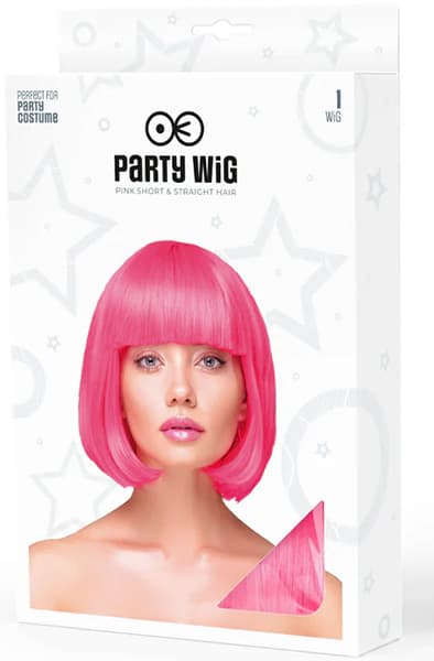 Party Wig Short Straight Hair Neon Pink Paryk
