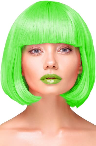 Party Wig Short Straight Hair Neon Green Parukk