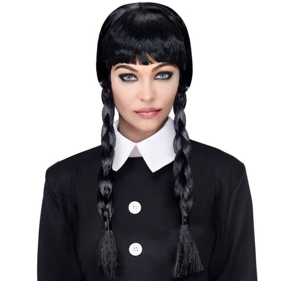 Parykk svart med pigtails (onsdag)