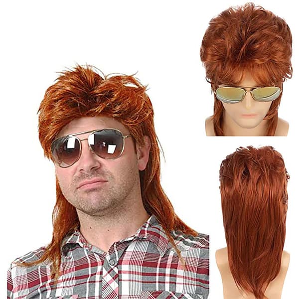 INF Mullet Parykk for Menn, 80-talls Retro Frisyre