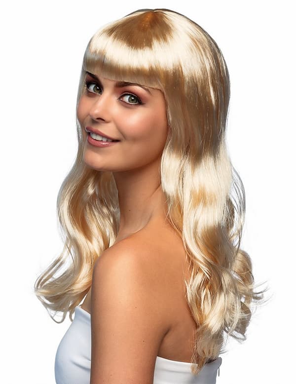 Lang gyldenblond parykk for kvinner.Size-One size