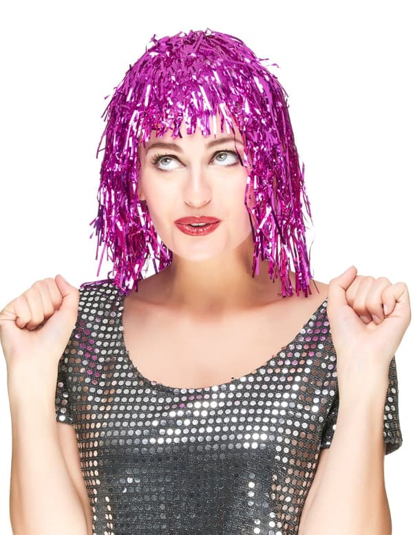 Voksen fuchsia metallisk parykk.Size-One size
