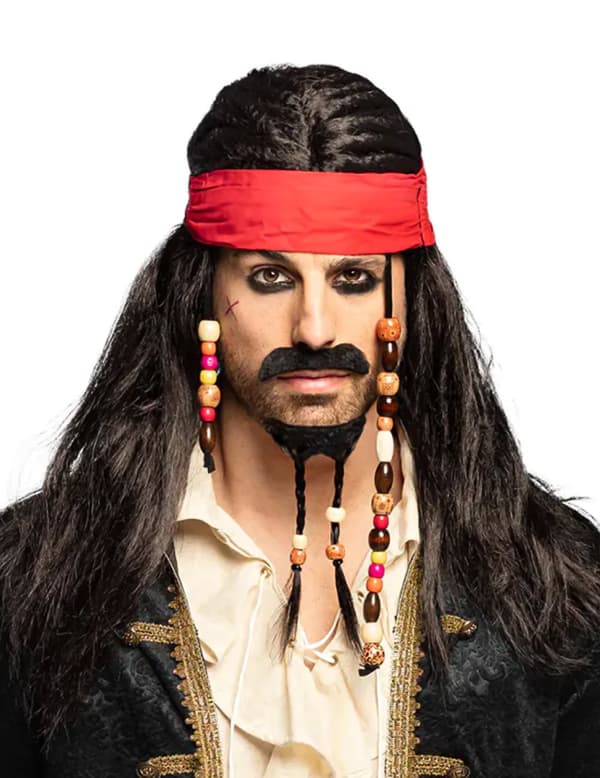 Piratparyk med rødt tørklæde voksen.Size-One size