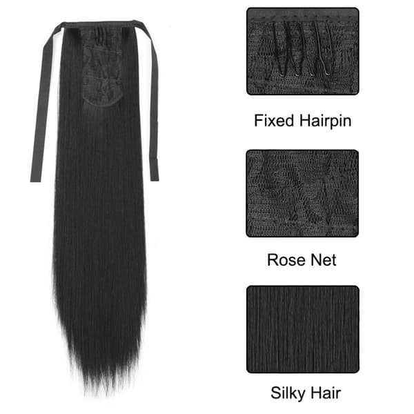 INF 45cm Tie-On Hästsvansförlängning - Naturlig Svart Hårförlängning