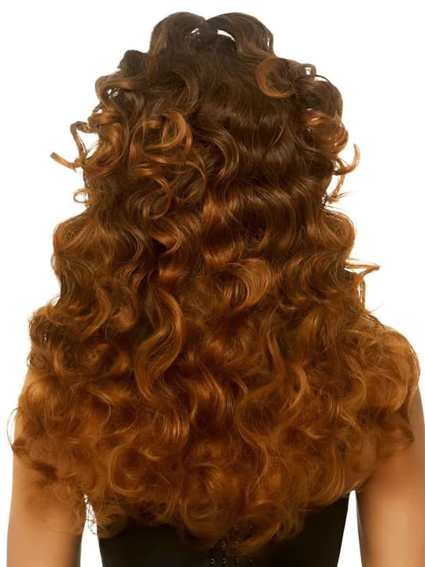 Long Curly Wispy Bang Wig Brown Peruk