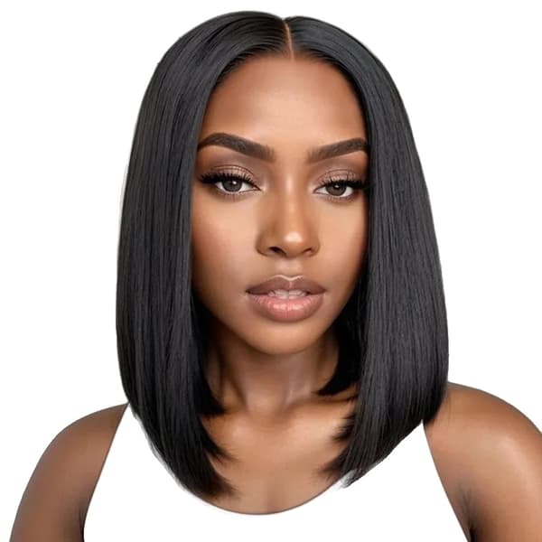 Bone Straight Bob Peruk, Förplockad Hårfäste, Naturlig Svart Färg,10 tum, 6x6 Glueless Bob Peruk, 200 densitet