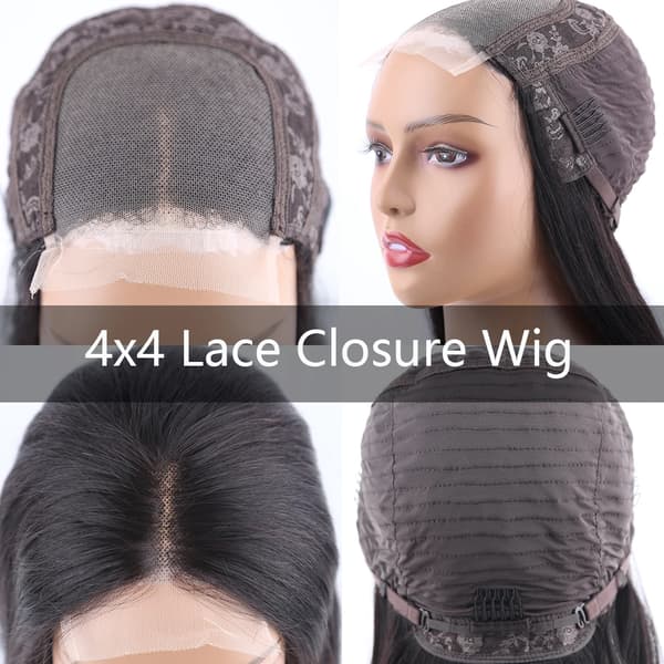 Menneskehår Lace Wig, 4x4 Lukning, 150% Tæthed,4x4 Lukning Paryk, 150%, 14 tommer