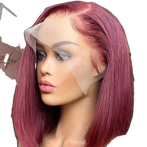 Mänskligt Hår Bob Peruk, 150% Tjocklek, Spets Framsidesdesign,99J, 12 tum, 3-5 dagar levande leverans