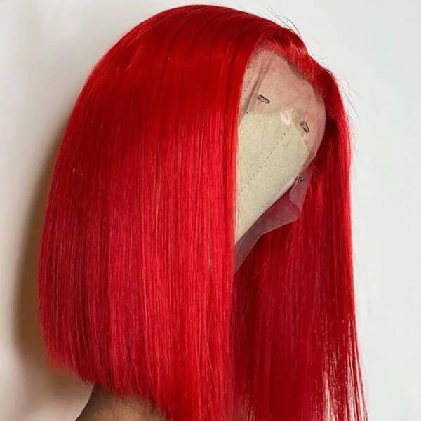 Menneskehår Bob Paryk, 150% Tæthed, Lace Front Design,Rød, 3-5 dage live levering, 12 tommer