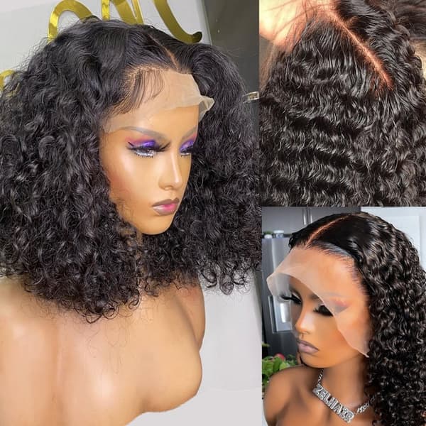 Lös Vatten Djup Våg Lace Front Peruk, Jerry Curl Textur, Remy Peruanskt Hår,8 tum, 5x1 Spetsperuk