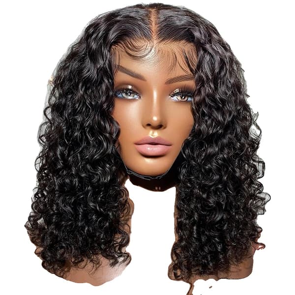 Lös Vatten Djup Våg Lace Front Peruk, Jerry Curl Textur, Remy Peruanskt Hår,8 tum, 5x1 Spetsperuk
