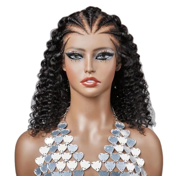 Flätat Mänskligt Hår Peruk, Kinky Lockigt Stil, Naturlig Look,250 Densitet, 16 tum