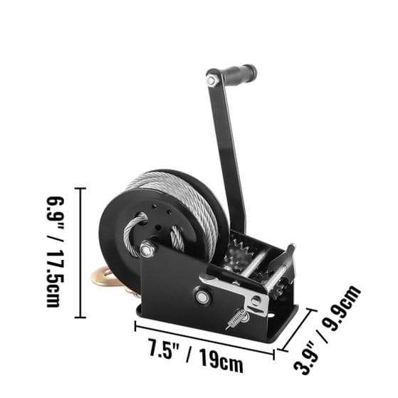 3500 lbs kapacitet manuell vinsch med 10m stålrep, tvåvägsspärr, ergonomisk design, effektiv dragkraft