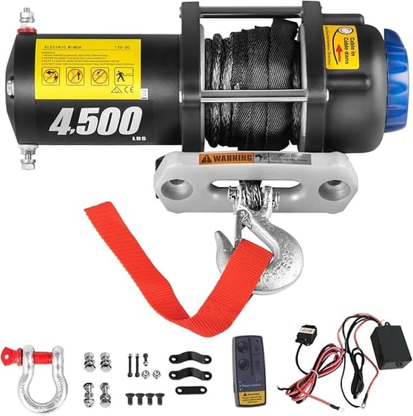 12V 4500LBS elektrisk vinsch med trådlös fjärrkontroll, lastbilsvinsch med 13 m superstarkt syntetrep, utmärkt prestanda
