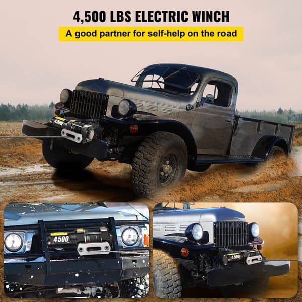 Elektrisk vinsch, 4500 lbs lastkapacitet, avancerad syntetisk rep, trådlös fjärrkontroll