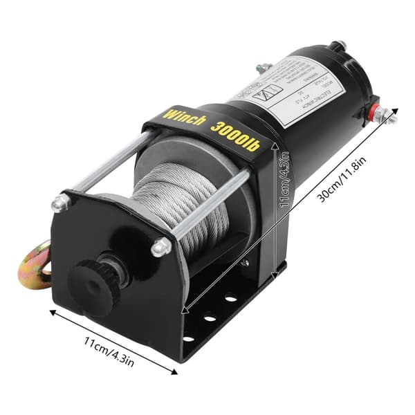 DC 12V Elektrisk Vinsj, 3000 lb Belastningsevne, 6 m Ledningslængde,Sort, 6m, 3000 lbs
