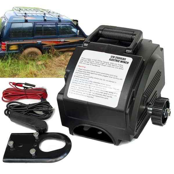 Bærbar Elektrisk Vinsj, 2000 lbs Vurderet Trækkraft, 300W Motor,3M Kabel, 2000Pund