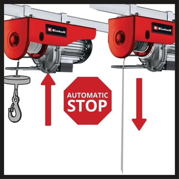 Einhell Elektrisk talja TC-EH 500 (1000 W, Metallkabel: 12 m / Ø4 mm, Max 500kg, Termisk avbrytare, Automatisk broms)
