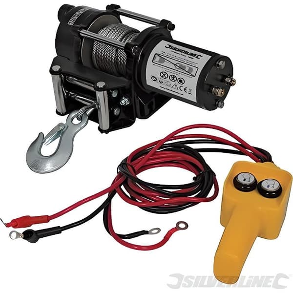 Elektrisk vinsch - SILVERLINE - 12 V - Dragkapacitet 907 kg - 7,6 m kabel - Bilateral mekanism