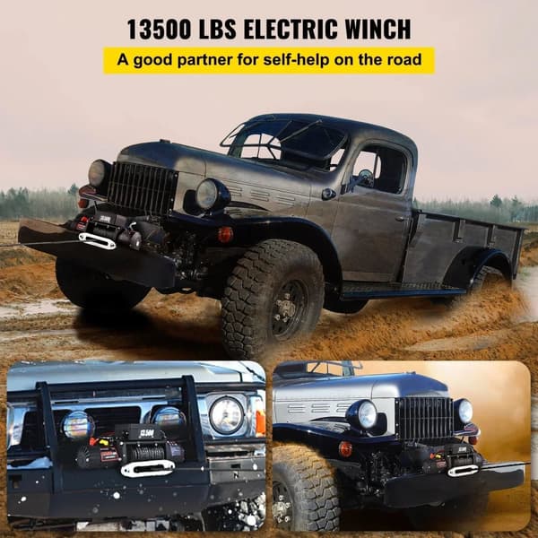 VEVOR Elektrisk Vinsch, 13500 lbs Dragkapacitet, 79 ft Syntetiskt Rep, Dubbel Fjärrkontroll