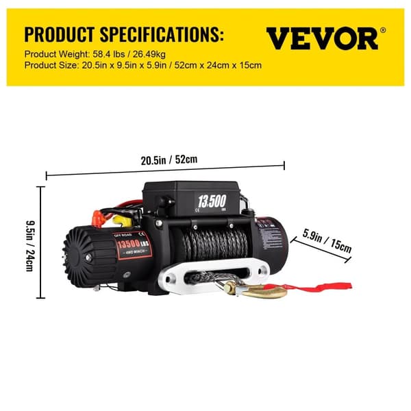 Elektrisk Lastbilsvinsch, 13 500 lbs kapacitet, kraftfull 6,8 hk motor,13500LBs