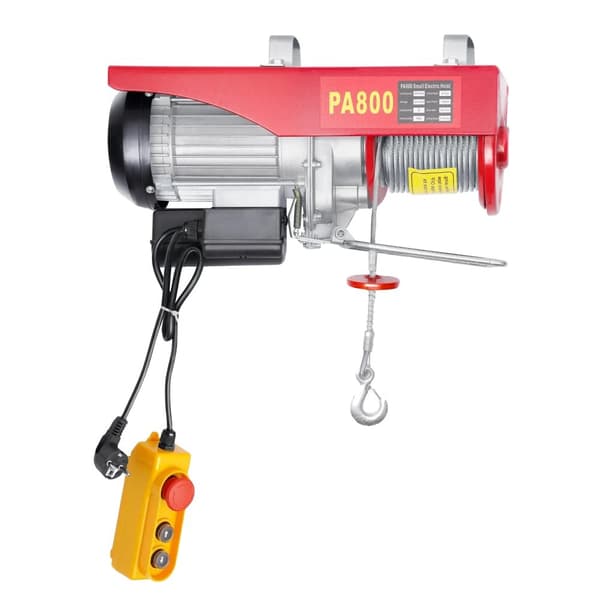 Elektrisk vinsch, 1300W effekt, 800 kg lyftkapacitet, 12 m vajerlängd,Röd
