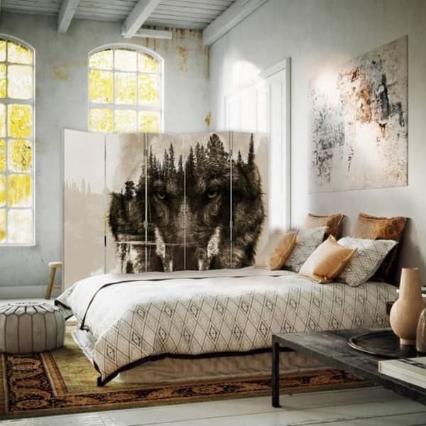 Legendarte - Skärm - Skiljevägg med dubbelsidigt tryck Wolf Forest cm. 180x170 (5x)