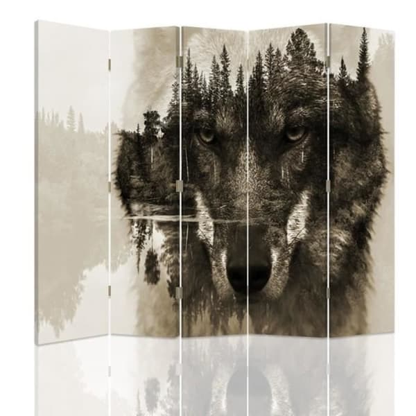 Legendarte - Skärm - Skiljevägg med dubbelsidigt tryck Wolf Forest cm. 180x170 (5x)