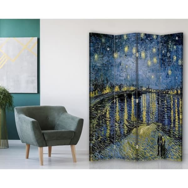 Legendarte - Skärm - Skiljevägg med dubbelsidigt tryck Starry Night Over the Rhone - Vincent Van Gogh cm. 145x170 (4x)