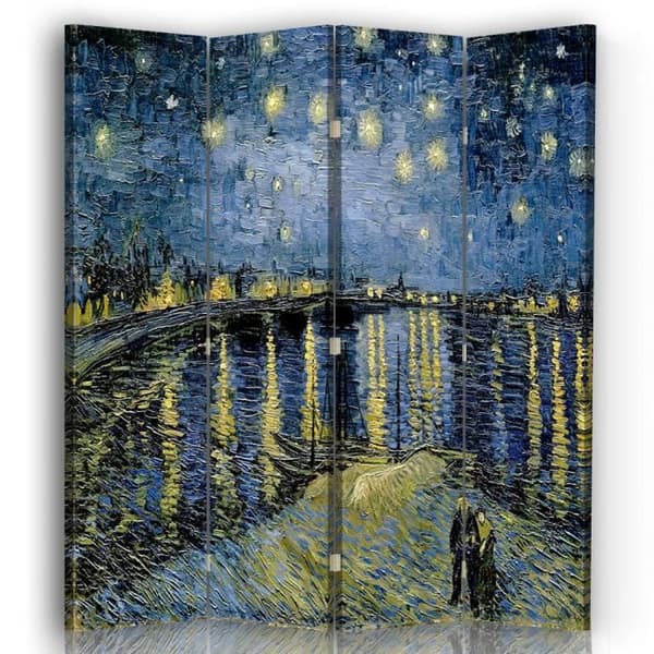 Legendarte - Skärm - Skiljevägg med dubbelsidigt tryck Starry Night Over the Rhone - Vincent Van Gogh cm. 145x170 (4x)
