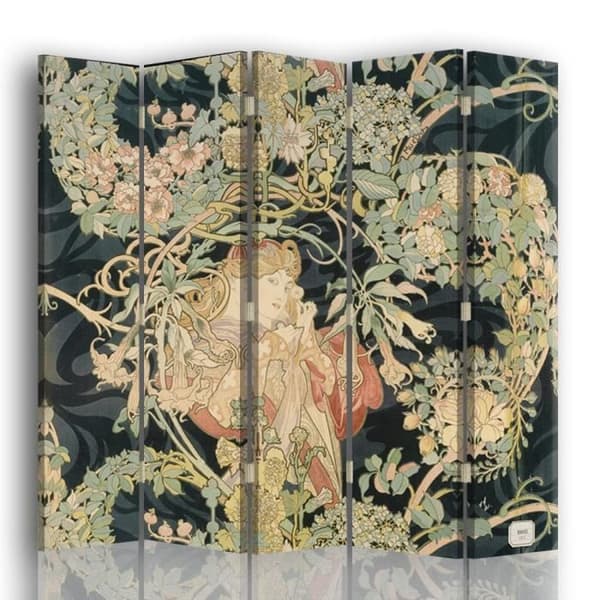 Legendarte - Skärm - Skiljevägg med recto/verso Tryck Kvinna Med Marguerite - Alphonse Mucha cm. 180x170 (5x)