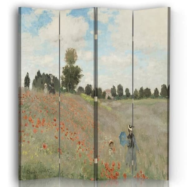 Legendarte - Skärm - Skiljevägg med recto / verso tryck Le Champ Des Coquelicots - Claude Monet cm. 145x170 (4x)