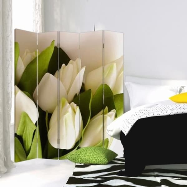 Legendarte - Skärm - Skiljevägg med dubbelsidigt tryck Vit Blomma cm. 180x170 (5x)