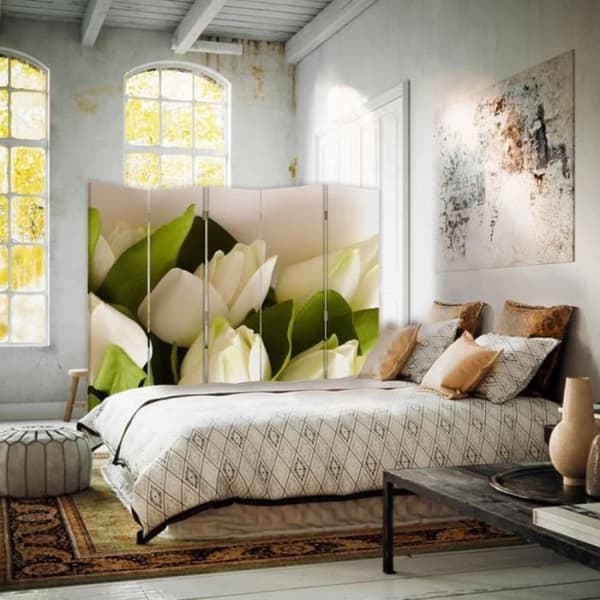 Legendarte - Skärm - Skiljevägg med dubbelsidigt tryck Vit Blomma cm. 180x170 (5x)