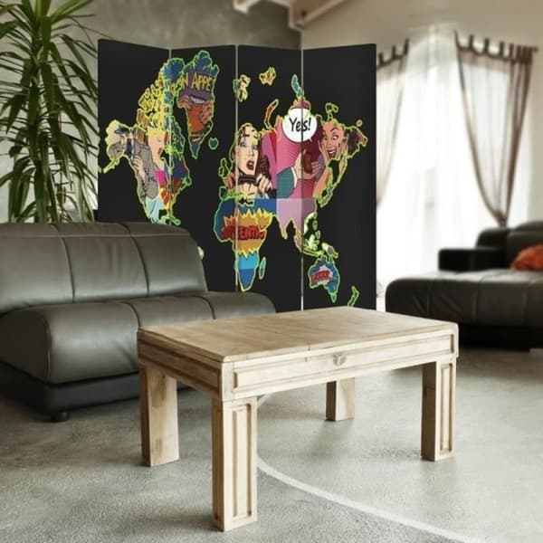 Legendarte - Skärm - Skiljevägg med tryck fram/bak Pop Art Karta cm. 145x170 (4x)