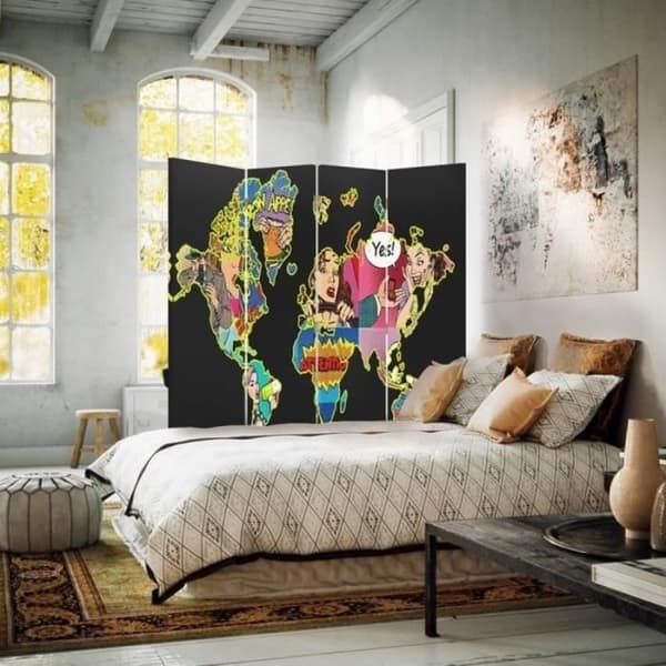 Legendarte - Skärm - Skiljevägg med tryck fram/bak Pop Art Karta cm. 145x170 (4x)