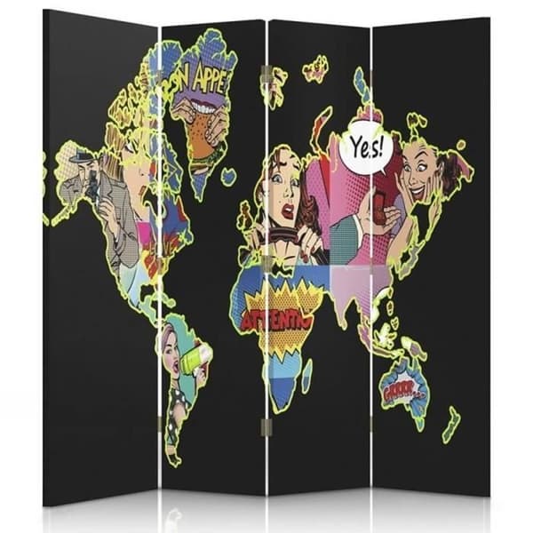 Legendarte - Skärm - Skiljevägg med tryck fram/bak Pop Art Karta cm. 145x170 (4x)