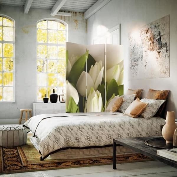 Legendarte - Skärm - Skiljevägg med dubbelsidigt tryck Vit Blomma cm. 110x150 (3x)