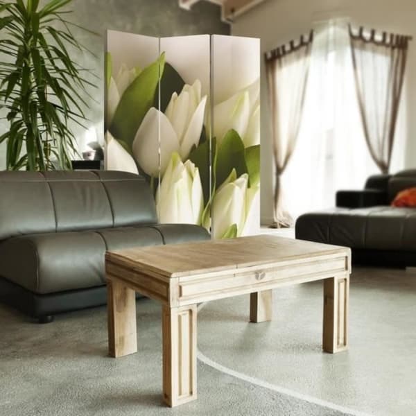 Legendarte - Skärm - Skiljevägg med dubbelsidigt tryck Vit Blomma cm. 110x150 (3x)