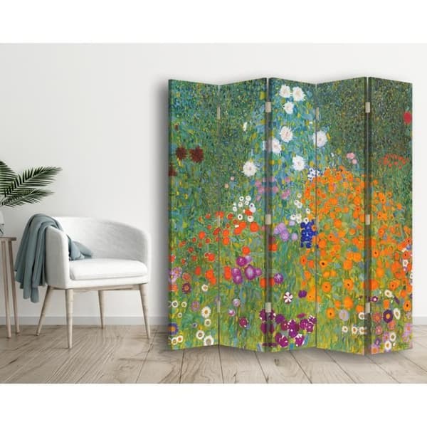 Skärm - Skiljevägg med recto-verso Tryck Jarden De Fleurs - Gustav Klimt cm. 180x170 (5x)