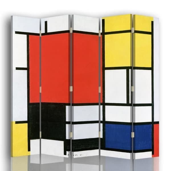 Screen - Skiljevägg med recto-verso-tryck Komposition med stort rött plan... - Piet Mondrian cm. 180x170 (5x)