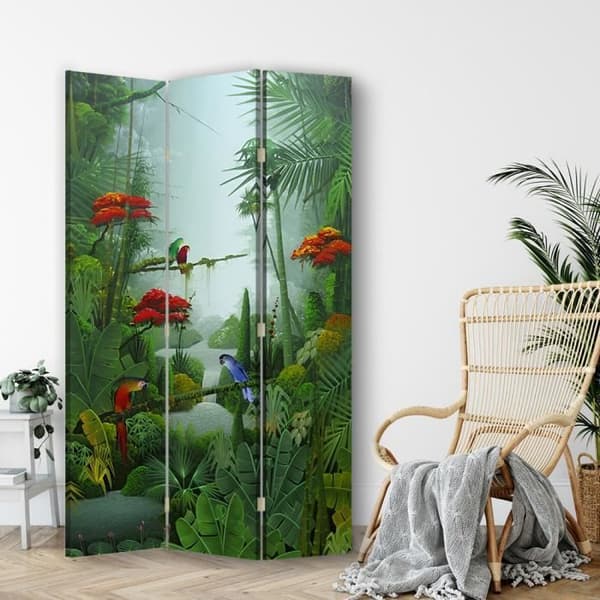 Papegojskärm med bambu - Dekorativ inomhusvägg - 110x150cm