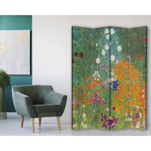 Skärm - Skiljevägg med recto-verso Tryck Jarden De Fleurs - Gustav Klimt cm. 145x170 (4x)
