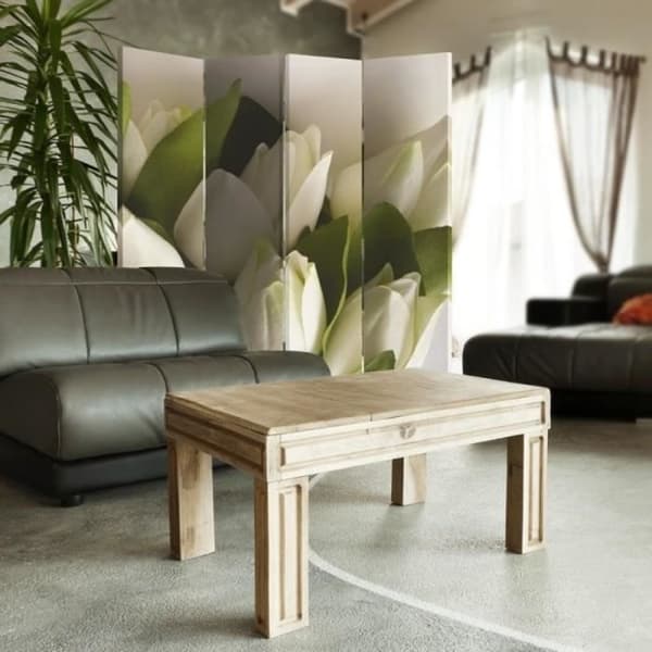 Legendarte - Skärm - Skiljevägg med dubbelsidigt tryck Vit Blomma cm. 145x170 (4x)