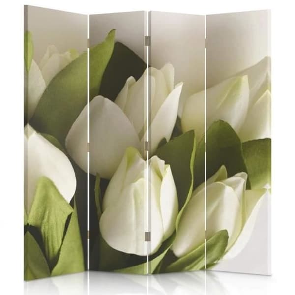 Legendarte - Skärm - Skiljevägg med dubbelsidigt tryck Vit Blomma cm. 145x170 (4x)